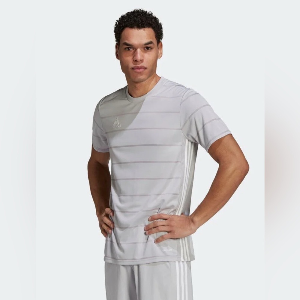 NWT [adidas] CAMPEON 21 Striped T-Shirt Soccer Jersey Grey Men's Small or Medium
